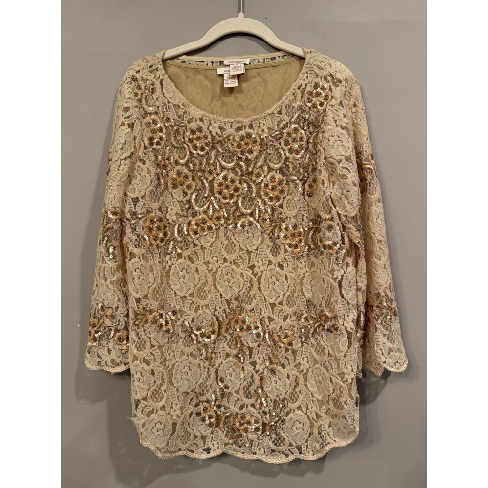 Sundance Moon Flower Top Gold Lined Lace Embellished 2pc Embroidery Blouse‎ M